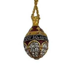 NWOT JOAN RIVERS Russian Collection Red Enamel Faberge Egg Necklace 34"